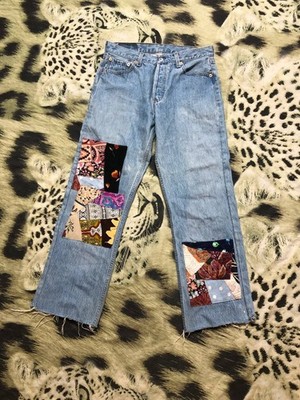 Vintage Levis 501 Patchwork Jeans Blau 30x34 Button Fly Fit RARE Faded Distresse