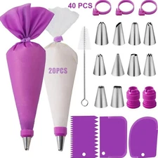Silicone Piping Bag & Tips Set DIY Cake Decorating Kit Stainless Steel - NEW