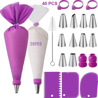 Silicone Piping Bag & Tips Set DIY Cake Decorating Kit Stainless Steel - NEW