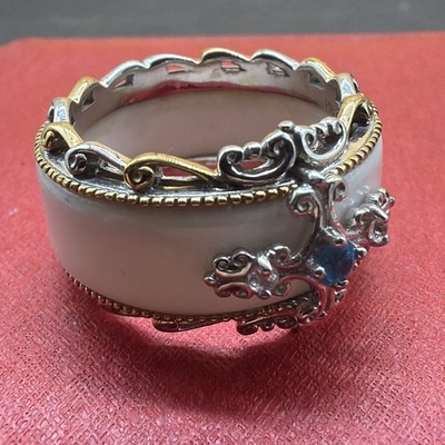 Michael Valitutti Gems en Vogue Sterlingsilber Apatit weißer Topas Ring Größe 9,5!