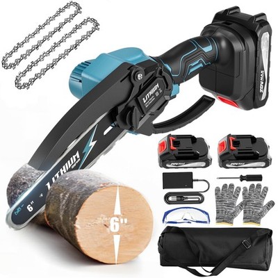Mini Chainsaw 2 Batteries 2 Chains, Portable Electric Chainsaws 6-inch Cordless 