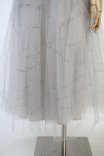 Fabiana Filippi Gray Tulle Midi Skirt XS Layered Mesh Text Print Made in Italy - Picture 3 of 18