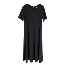 Chicos Maxi Dress Size 1 Black Jersey Knit Short Sleeve Pockets Womens Medium