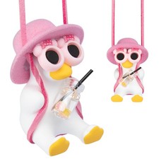 Swinging Duck Car Hanging Ornament, Pink Car Rear View Mirror Accessories, Funny