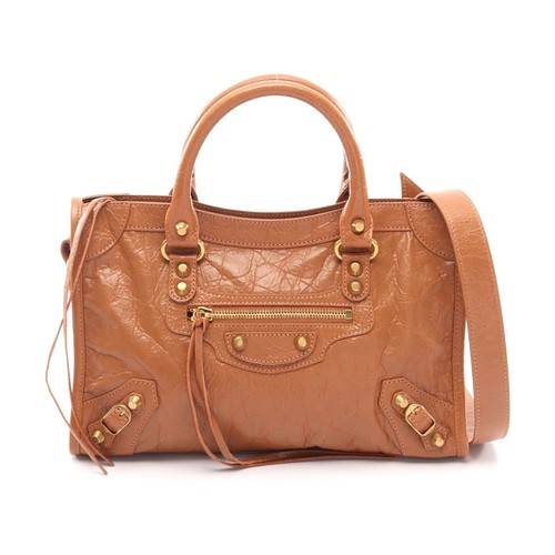 Balenciaga Le City Small 2Way Leather Handbag Women Brown One Size