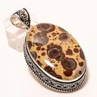 Polka Dot Jasper Gemstone 925 Sterling Silver Vintage Style Pendant 2.25" Y024