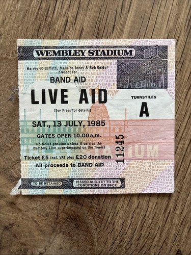 Live Aid 1985 Concert Ticket Stub Wembley Stadium UK And Programme - Foto 2 di 16