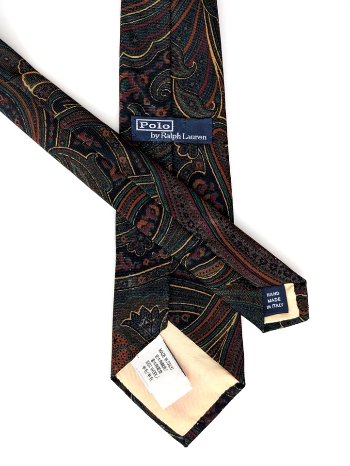Corbata Polo Ralph Lauren Vintage Lana Challis ITALIA Paisley Azul Marino/Multicolor Usada en Excelente Condición Foto 3 de 4