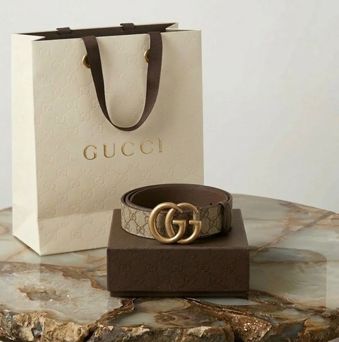 GUCCI GG Marmont Belt Canvas Leather Gold Double G Buckle - M / L with free ship