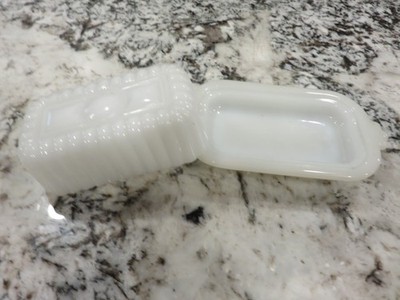 Vintage 50's Hazel Atlas White Milk Glass 1/2 Stick Covered Butter Dish Chip Top