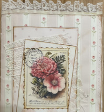 Beautiful Rosebuds, Stripes,  Lace-Lovely Pink Junk Journal-Handmade