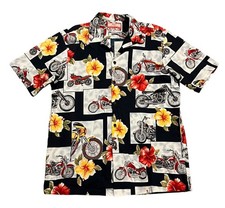 RJC Hawaiian Aloha Shirt Motorcycles Hibiscus Men's XL Made in USA