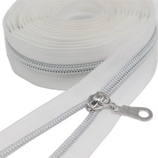 YaHoGa 5 Silver Metallic Nylon Coil Zippers by The Yard Bulk White