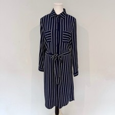 Caroline Morgan Navy White Stripe Shirt Dress Size 10 Belted Long Sleeve