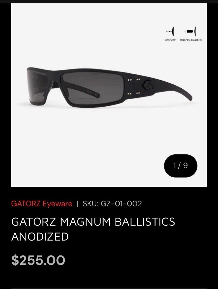 GATORZ MAGNUM BALLISTICS ANODIZED with Black Logo & Black Frame Shooting Glasses