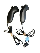Nintendo Wii Nunchuck Remote Motion Adapter Black Lot Of 2 OEM Controllers