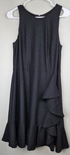 Nine West Women's Size 8 Sleeveless Sparkly Black Dress With Ruffles Lined