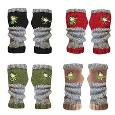 Fingerless Gloves Bird Pattern Embroidery Mittens Winter Warm Gloves For Adults