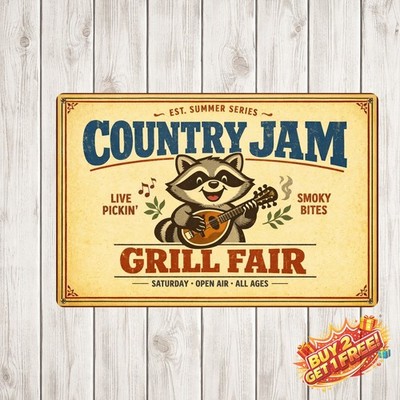 Vintage Blue Grass BBQ Rustic Tin Sign 12x8 Aluminum Outdoor Grill Decor