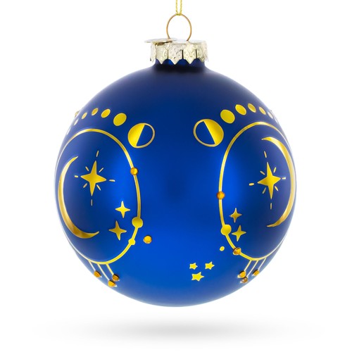 Blue Celestial Sun Face and Moon Glass Ball Christmas Ornament - Picture 2 of 4