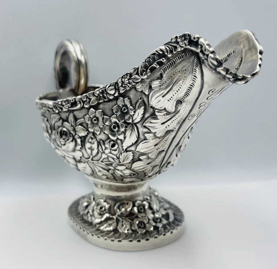 Baltimore Sterling Silver Co Antique Floral Repousse Sauce Gravy Boat - Image 4 of 4