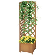 Outsunny Wooden Planter with Corner Trellis, Raised Garden Bed, Brown