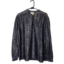 Vtg 70s Ample Togs Sparkly Rainbow Metallic Colorful Disco Glitter Blouse Large