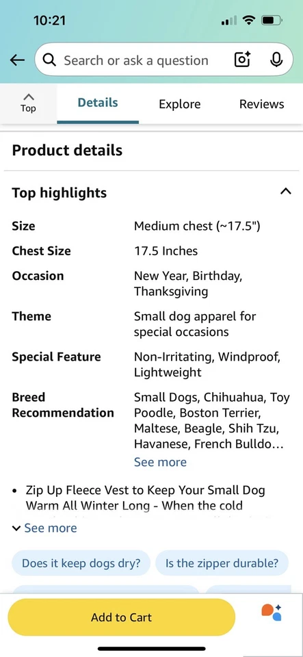 Gooby Pink Dog Vest Fleece With Leash Hook Size M - Image 2 of 4