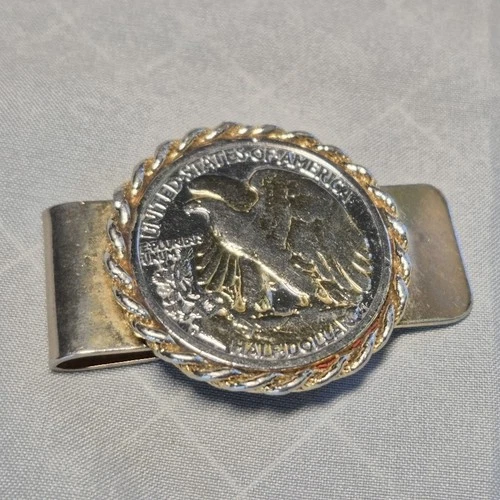 Half Dollar Money Clip Featuring Liberty Half Dollar Gold Tone 2" by .75"