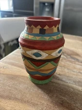 Southwestern Hand Etched and Painted Pottery Vase 