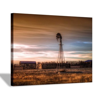 Rustic Windmill Picture Wall Art: Plains Landscape Artwork Farmhouse Painting...