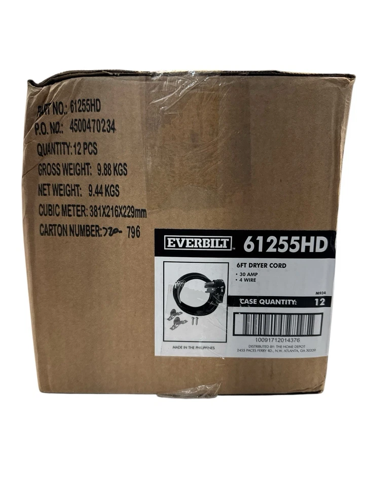 Everbilt 6 Ft Dryer Cord Range Cord 4 Prong 61255HD 12 Pack New - Image 3 of 4
