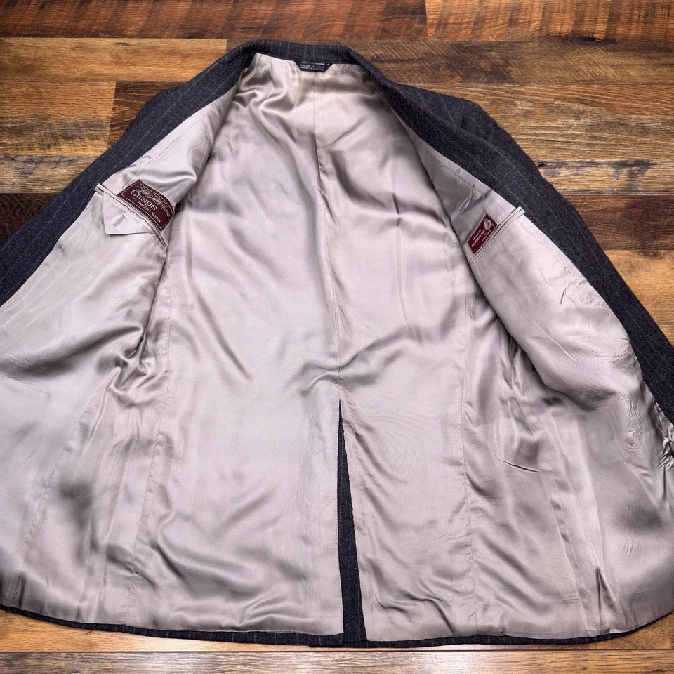 Vintage Chaps Ralph Lauren Double Breasted Blazer 39R Gray Pinstripe Saks Fifth  - Image 3 of 4