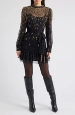 New FARM Rio Embroidered Tulle Overlay Minidress In Black Size L $398