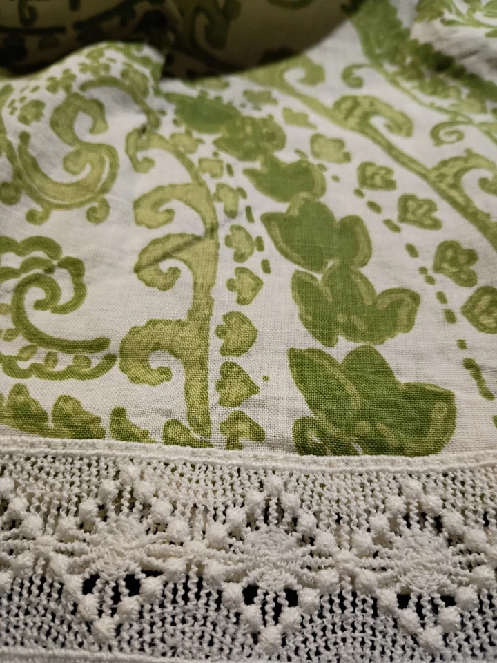 Nicole Miller Women's Linen Blend Square Neck 3/4 Sleeve Blouse Boho Green Sz M  - Image 3 of 4