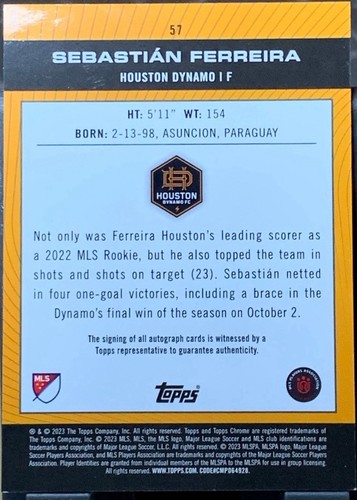2023 Topps Chrome MLS Sebastian Ferreira RC Pitch Auto Arancione 23/25 - Foto 2 di 2