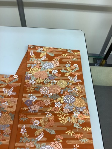 Kimono japonés vintage Fukuro Obi seda naranja flor bordado 166,9 x 12,2 pulgadas - Imagen 11 de 20
