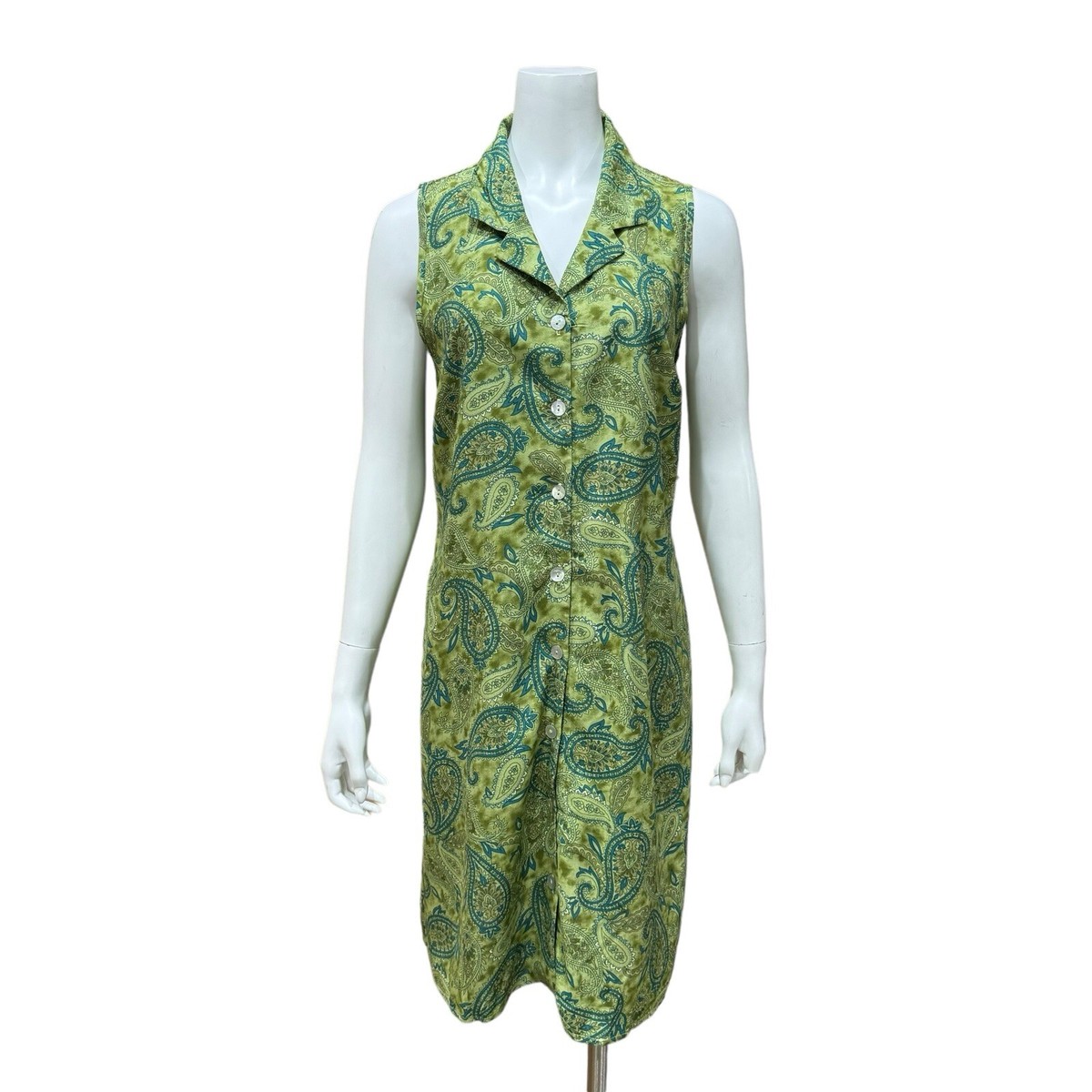 VINTAGE California Concepts Green Paisley Dress Size 12 Button Down 70s 80s  90s