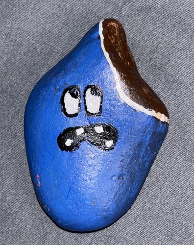 Blue Chocolate Candy with Bite Mark Hand PAINTED ROCK Garden Indoor Art Decor