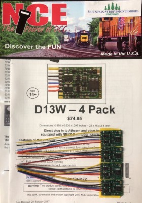 NCE 172 D13W-4 DCC Decoders 4 function wired  *4 Pack* (was D13SR)| $5 Offer