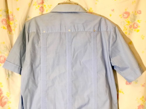 DON RICARDO GUAYABERA LIGHT BLUE 4-POCKET SHORT SLEEVE SHIRT SIZE MED 42-44 - Picture 10 of 11