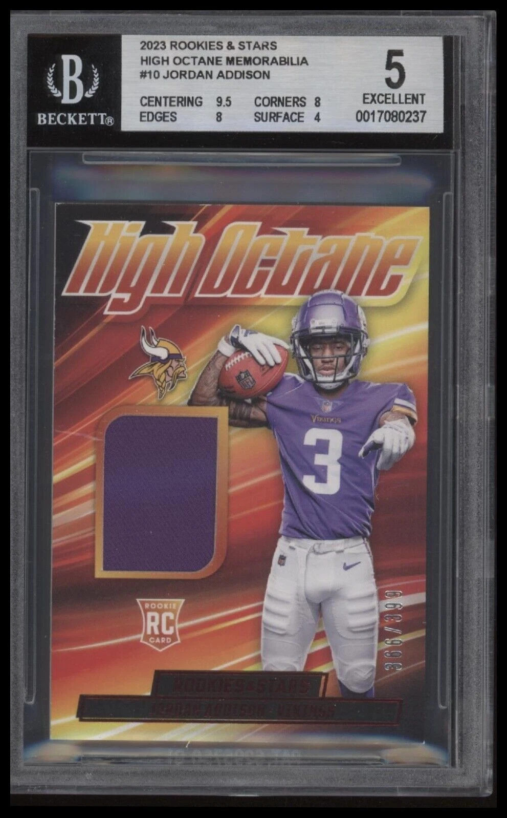 Jordan Addison Panini Rookies & Stars High Octane Memorabilia #HMJO Prime