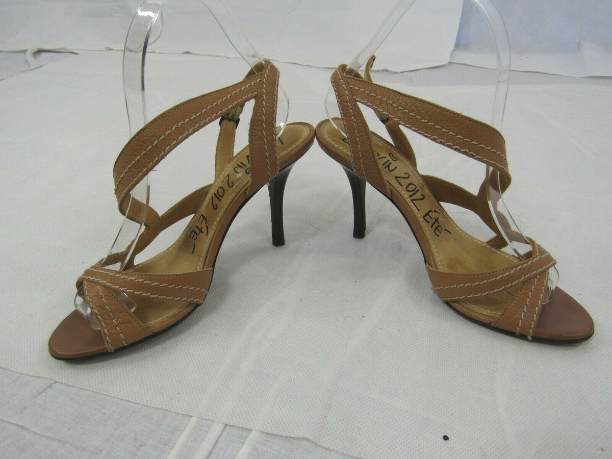 LANVIN 2012 ETE サンダル Lanvin 2012 Ete Brown Leather Strappy Heeled Sandal Size 36