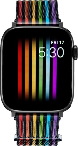 Bracelet maille acier platine pour Apple 42/44/45 mm et Ultra 49 mm - Pride Rainbow/Noir - Photo 2 sur 7