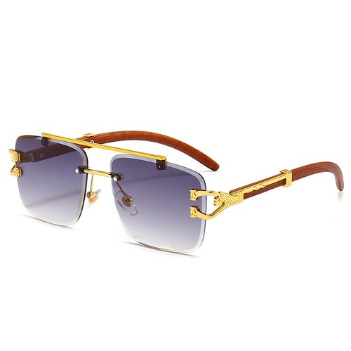 Klassische Randlose Doppelsteg-Sonnenbrille Mit Geschliffenem Rand Dunkle > - Bild 7 von 18