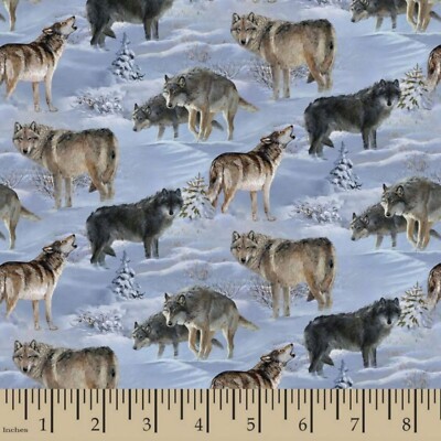 Wolves in the Snow Wildlife Fabric 30 Inch by 43 Inch Remnant 100% Cotton