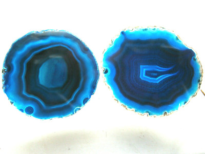 (2) TWO NICE Brazilian Blue Agate Slabs QUARTZ CRYSTAL Rock Slice Stones Brazil