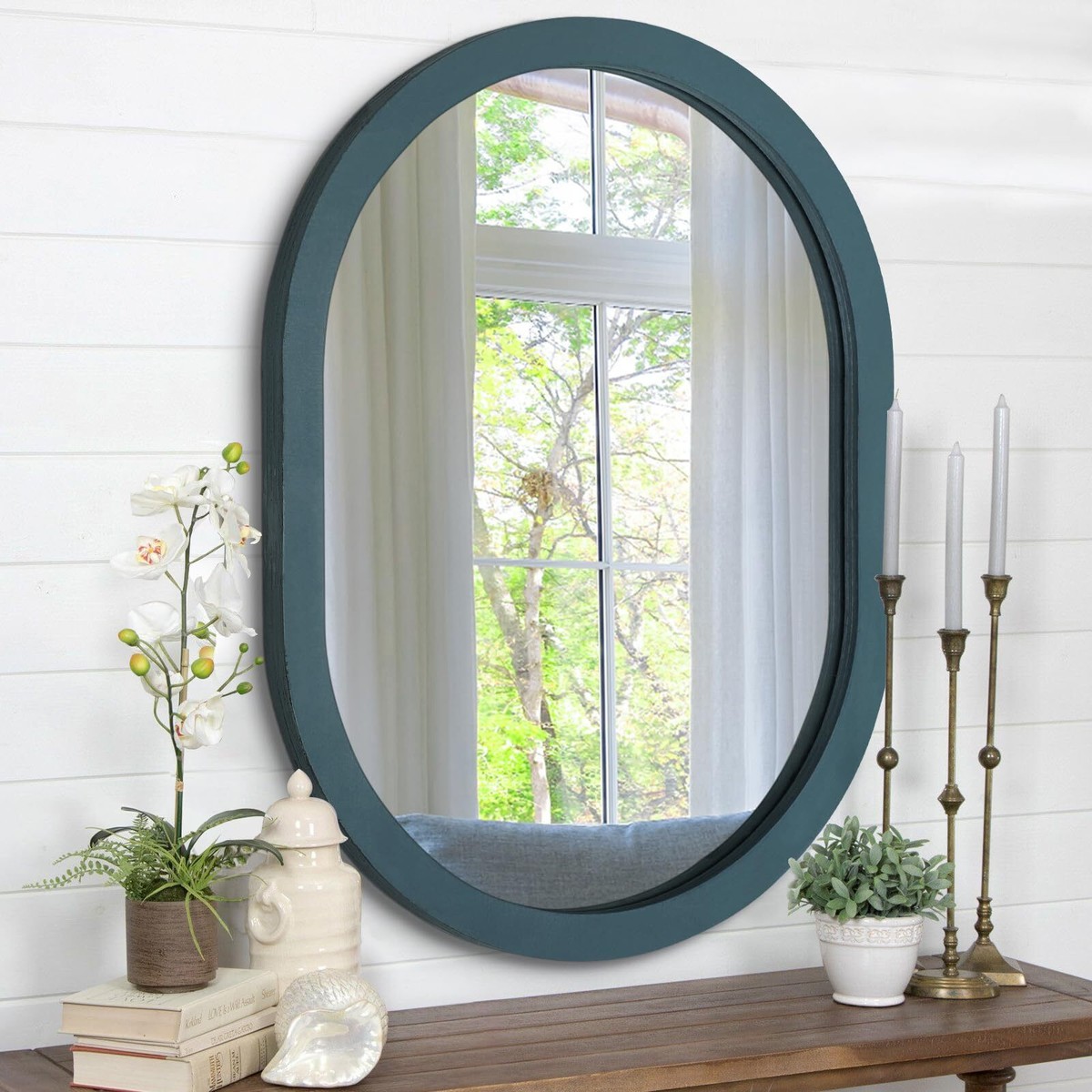 Wooden Oval Mirror Bathroom Oval Wall Mirror Small Circular Mirror For