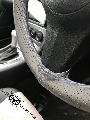 FOR VW TIGUAN 07-12 GREY PERFORATED LEATHER STEERING WHEEL COVER GREY DOUBLE STT - Picture 2 of 5