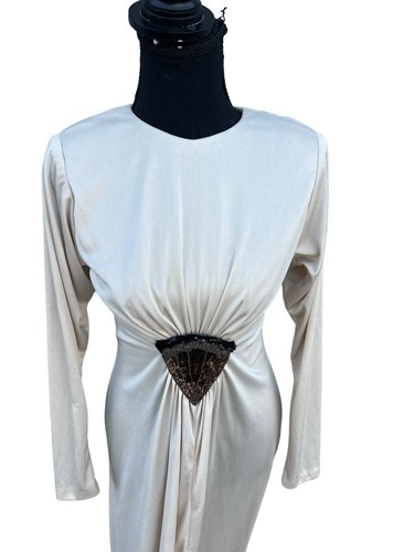 Vintage 70s / 80s Claralura Original Cream and beaded applique Disco Dress SMALL - Picture 3 of 9